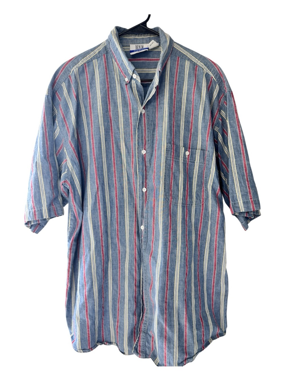 VTG 90s Denim Express Striped Short Sleeve Shirt Large